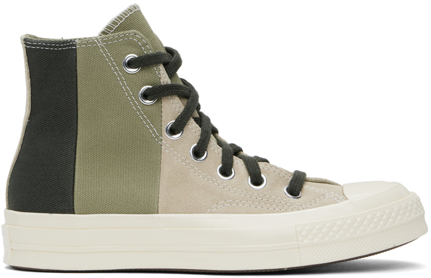 Taupe & Green Chuck 70 Patchwork Suede Sneakers