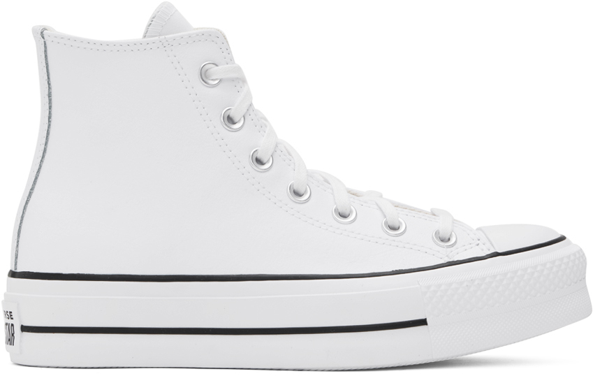 Converse White Chuck Taylor All Star Lift Leather Sneakers In White/black/white