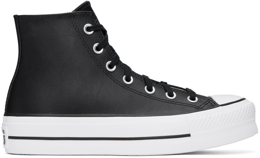 Converse Black Chuck Taylor All Star Lift Leather Sneakers In Black/black/white