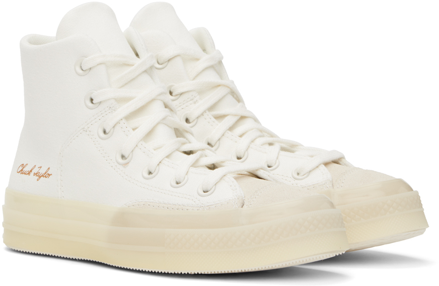 Converse Logo Patch High Upper Board Shoes In Vintage White/natura
