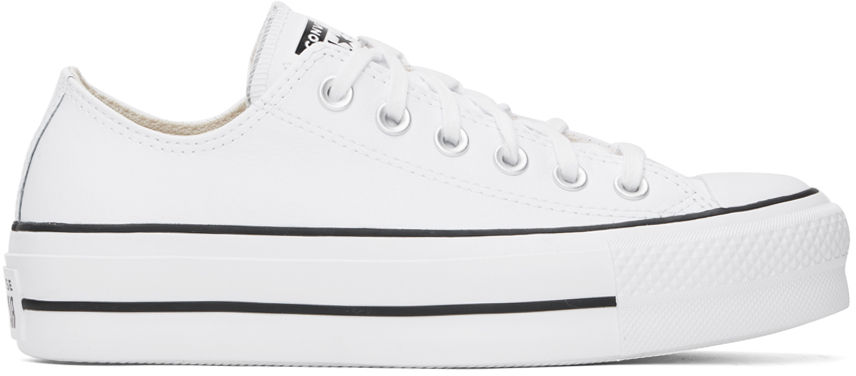 Converse White Chuck Taylor All Star Platform Leather Sneakers In White/black/white
