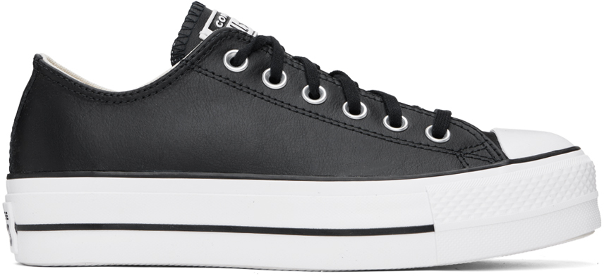 Converse Black Chuck Taylor All Star Platform Leather Sneakers In Black/black/white