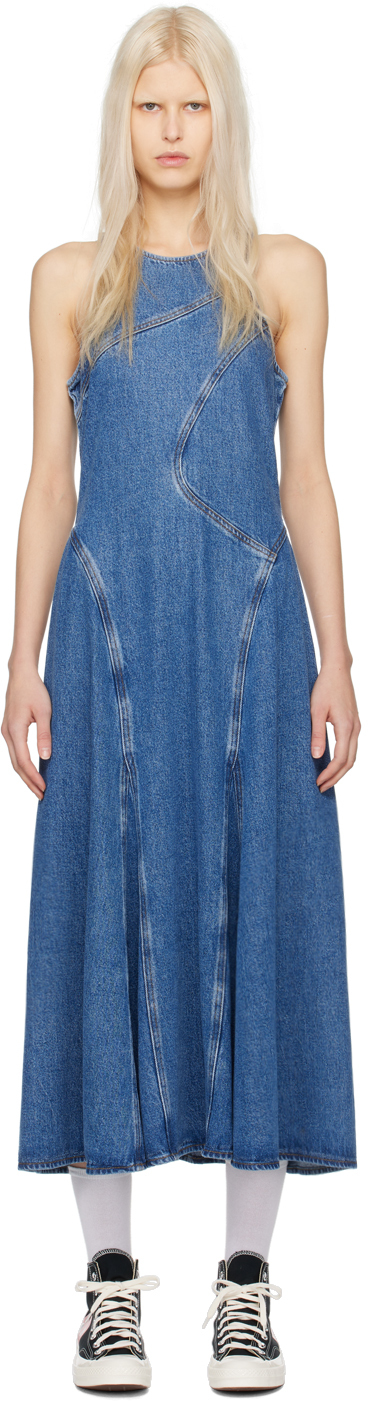 Re/done Racer Tank Dress Blue Mere L In Bluemere