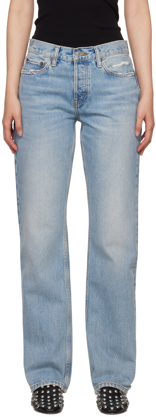 Re/done Blue Easy Straight Jeans In Ripped Tide