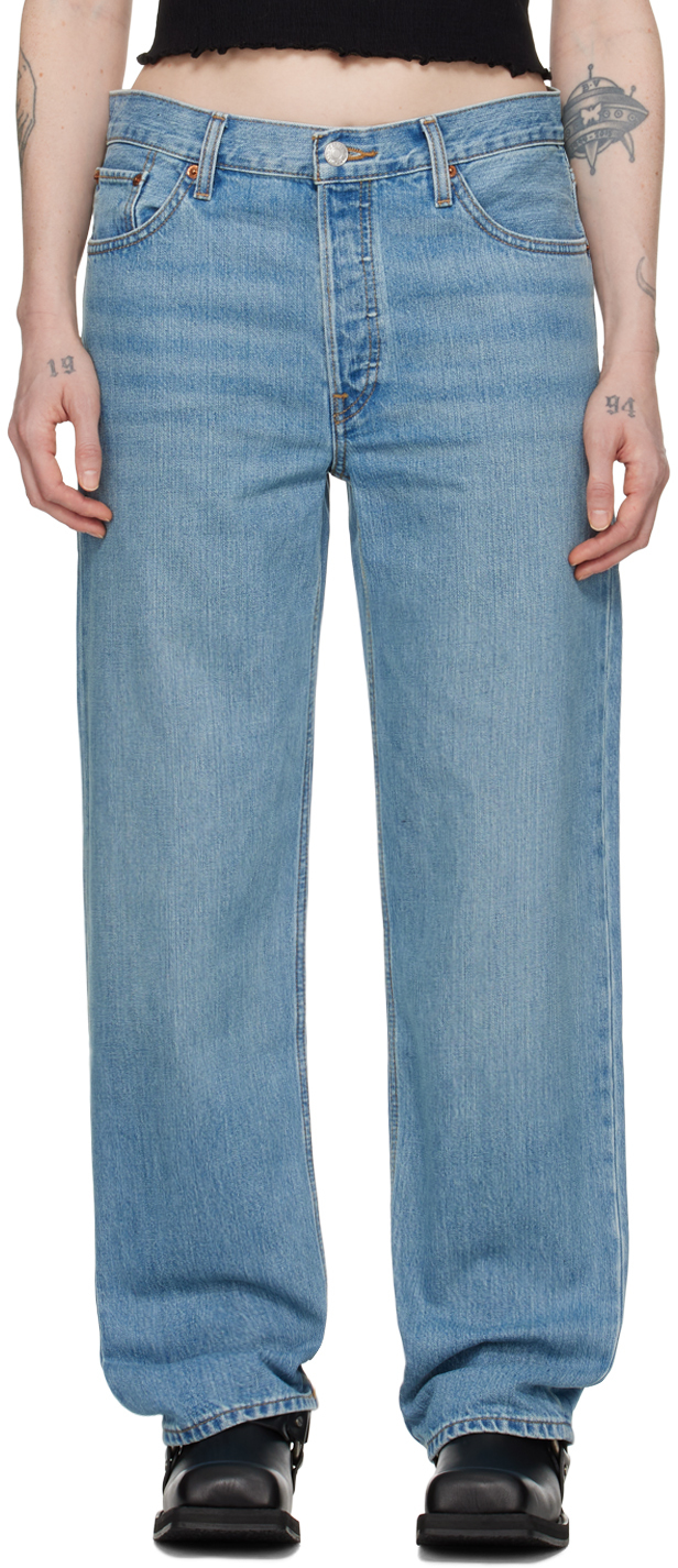 Shop Re/done Blue Loose Longish Jeans In Wasted Indigo