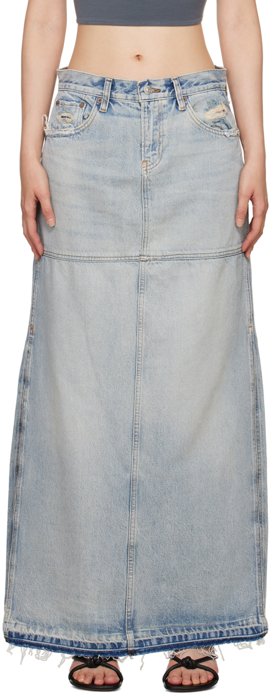 Re/done Blue Split Maxi Skirt