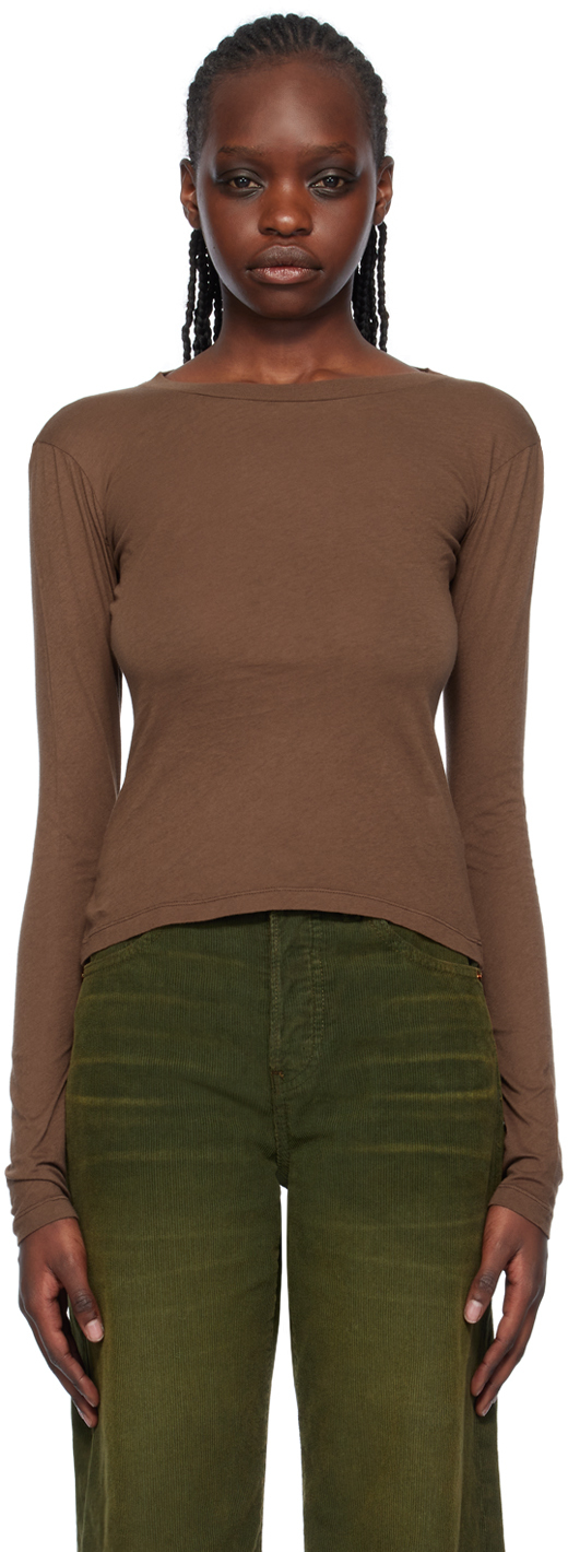 Re/done Brown Hanes Edition Long Sleeve T-shirt In Espresso
