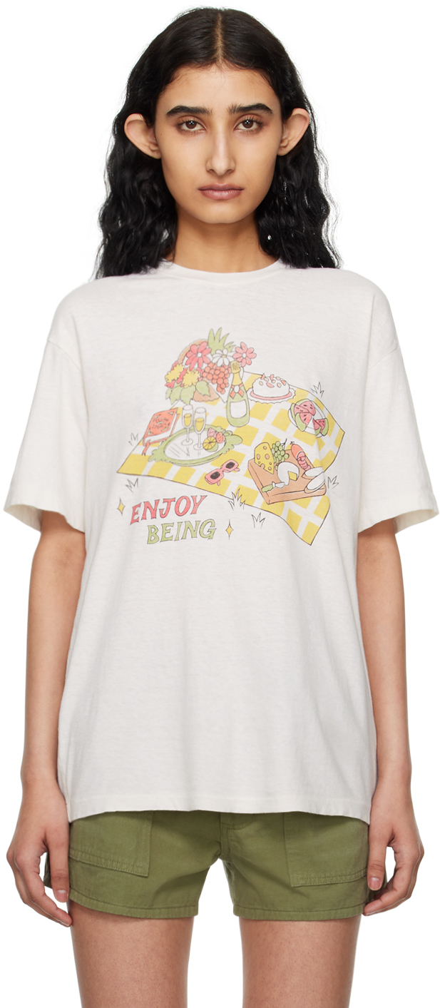 Shop Re/done Off-white Easy Picnic T-shirt In Vintage White