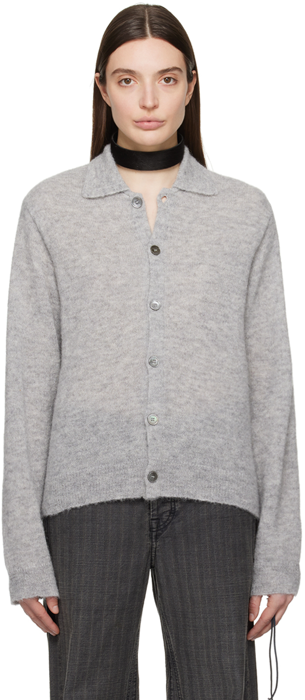 Shop Our Legacy Gray Button Cardigan In Dust Melange Fuzzy