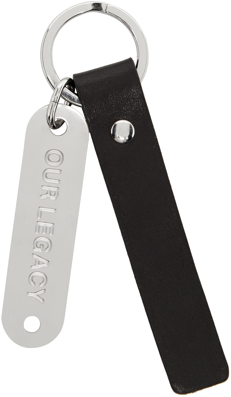 Shop Our Legacy Black Plaque Keychain In Grizzly Black Leathe