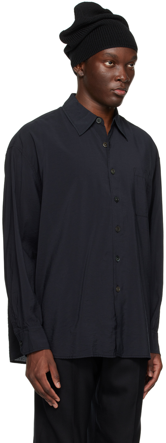 Our Legacy Shirt With Button-down Collar And Chest Pocket In Black Liquid Viscose