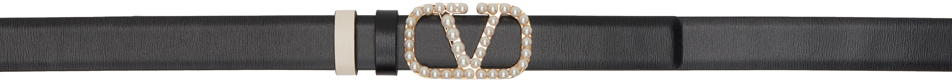 Shop Valentino Reversible Black & Off-white Vlogo Belt In L60 Nero/light Ivory