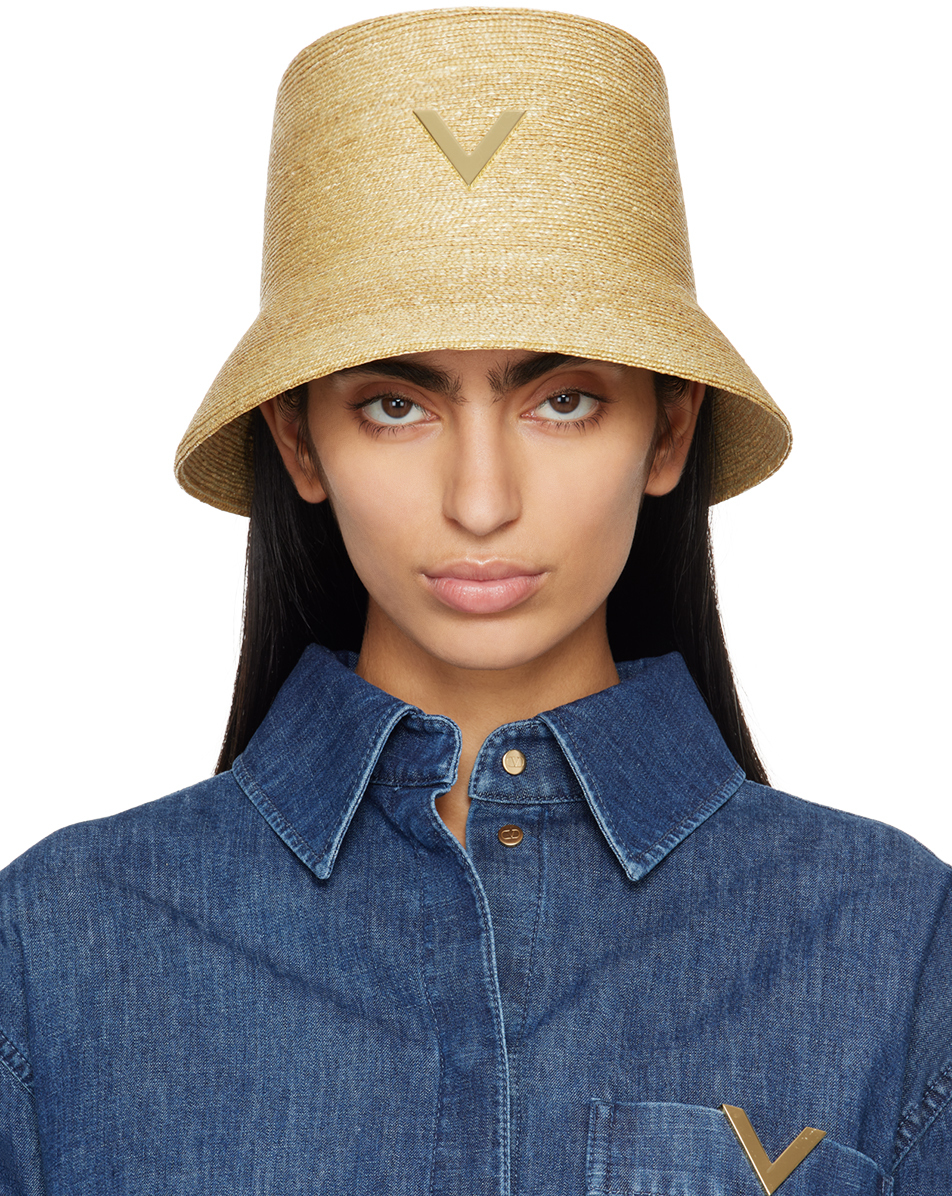 Shop Valentino Beige V Logo Detail Bucket Hat In 0ne Naturale