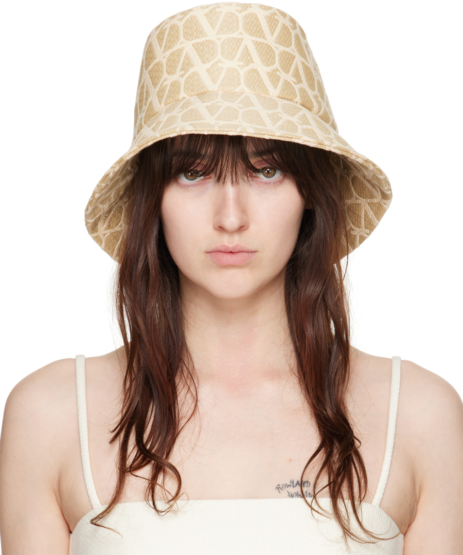 Shop Valentino Beige Toile Iconographe Bucket Hat In Y7g Rafia/avorio