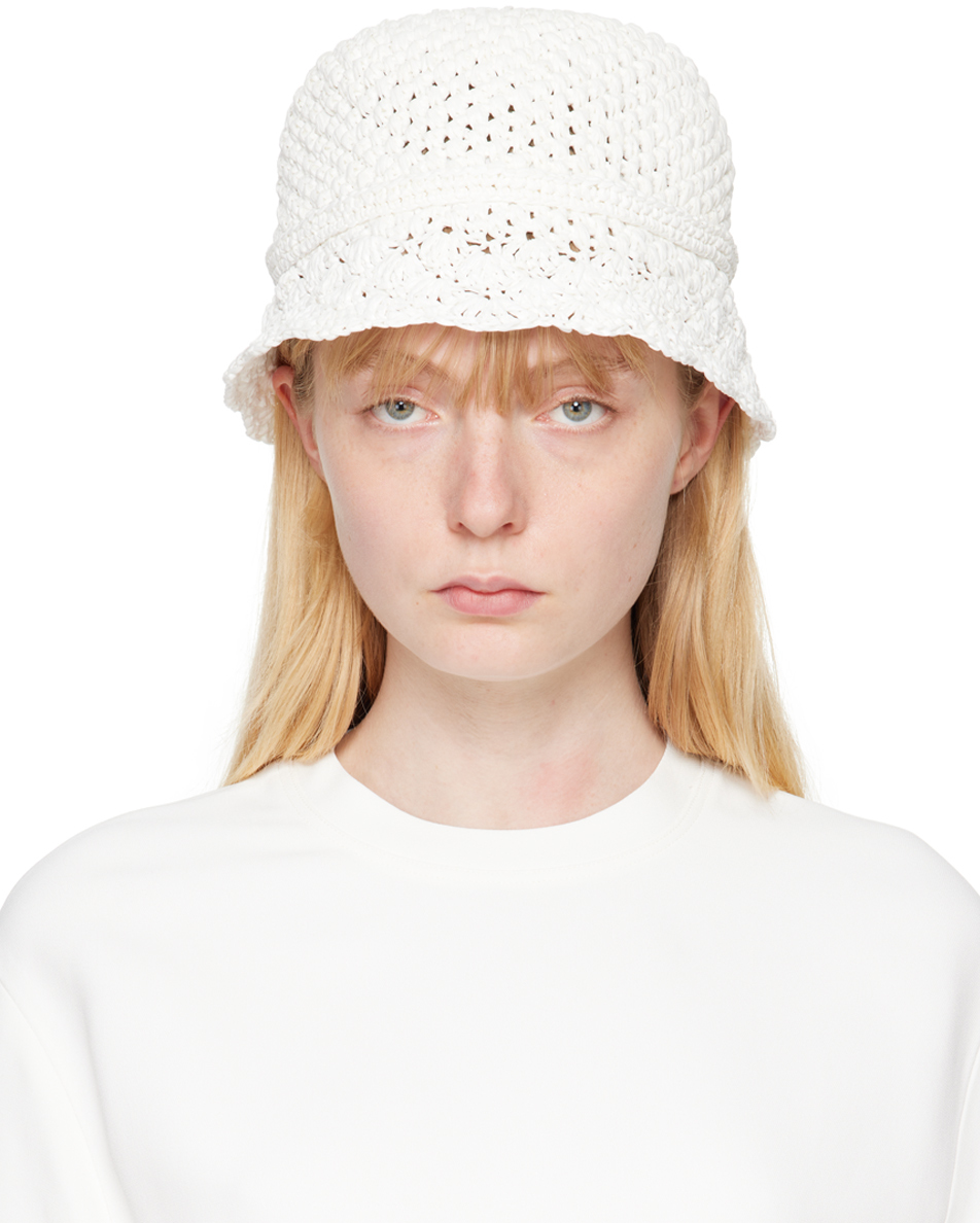 Shop Valentino White Resort Crochet Bucket Hat In Kq8 Bianco/gold