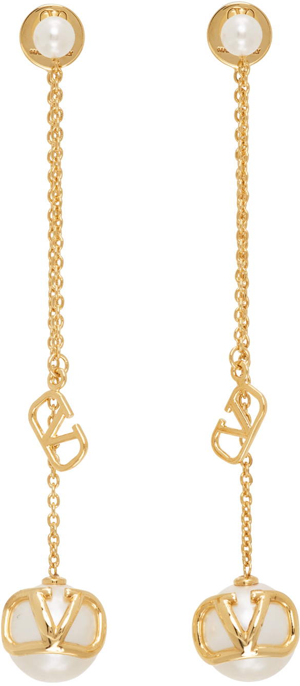 Shop Valentino Gold Signature Vlogo Earrings In 0o3 Oro 18/cream
