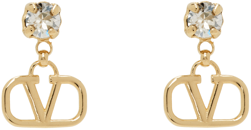 Valentino Garavani Gold Vlogo Signature Earrings In Mh5 Oro 18/crystal S