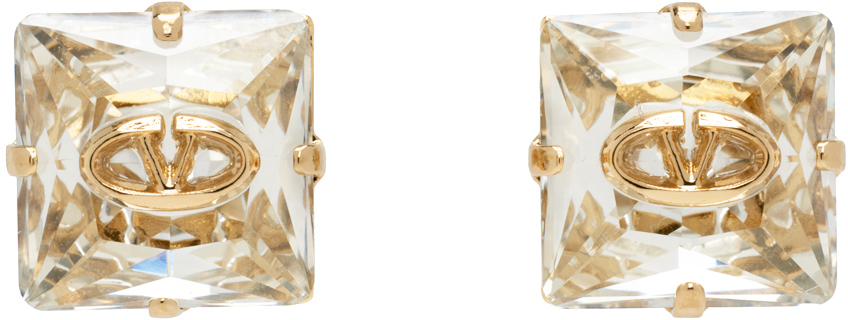 Shop Valentino Gold Vlogo Earrings In Mh5 Oro 18/crystal S
