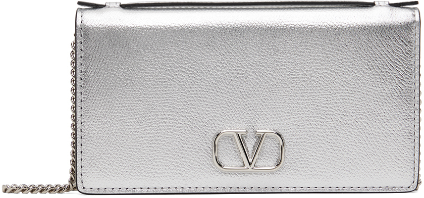 Valentino Garavani Silver Vlogo Signature Wallet Bag In Grey