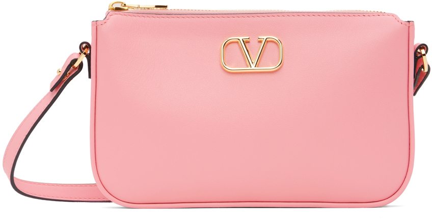 Shop Valentino Pink Mini Vlogo Signature Calfskin Crossbody Bag In Zqq Bubble