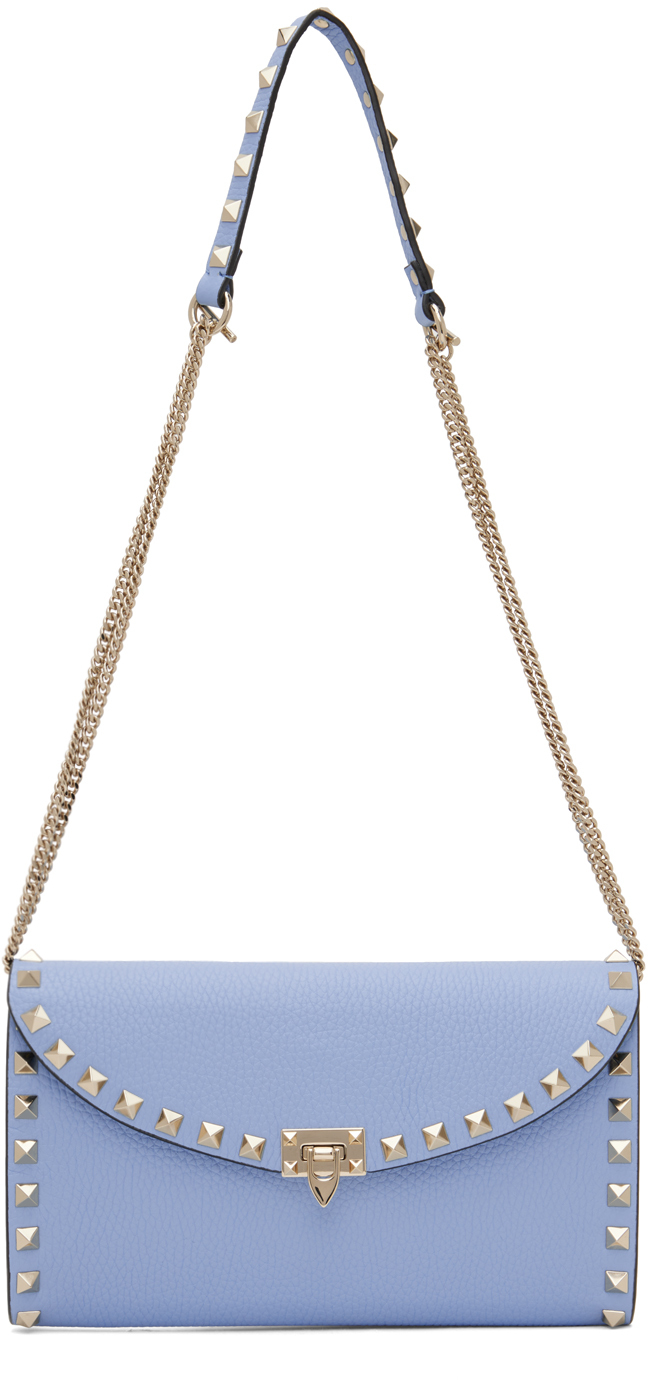 Shop Valentino Blue Rockstud Chain Bag In Zqw Popeline Blue
