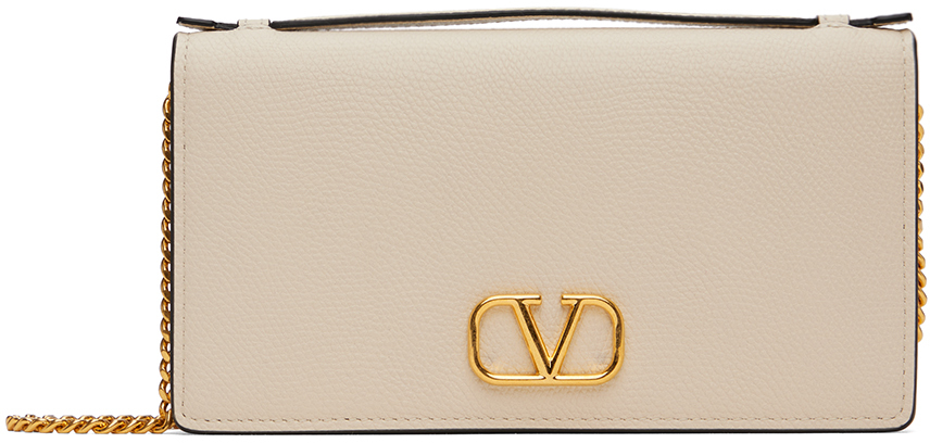 Shop Valentino Off-white Vlogo Signature Grainy Calfskin Bag In I16 Light Ivory