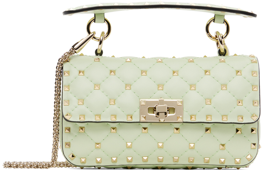 Valentino Garavani: Green Small Nappa Rockstud Spike Bag | SSENSE