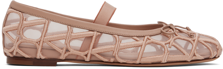 Shop Valentino Pink Toile Iconographe Ballerina Flats In Gf9 Rose Cannelle