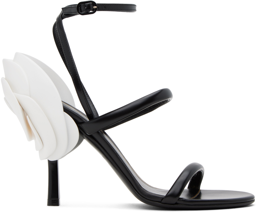Shop Valentino Black Roserouche Heeled Sandals In K97 Nero/bianco/nero