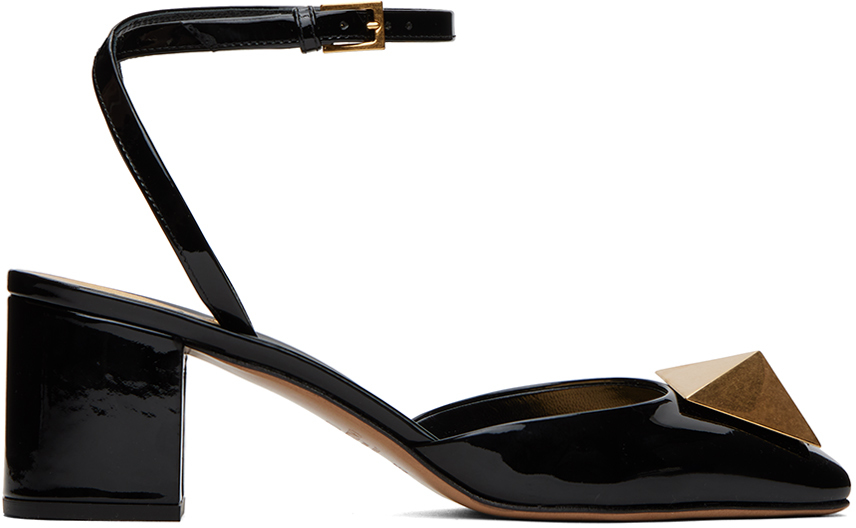 Black One Stud Patent Leather Heels