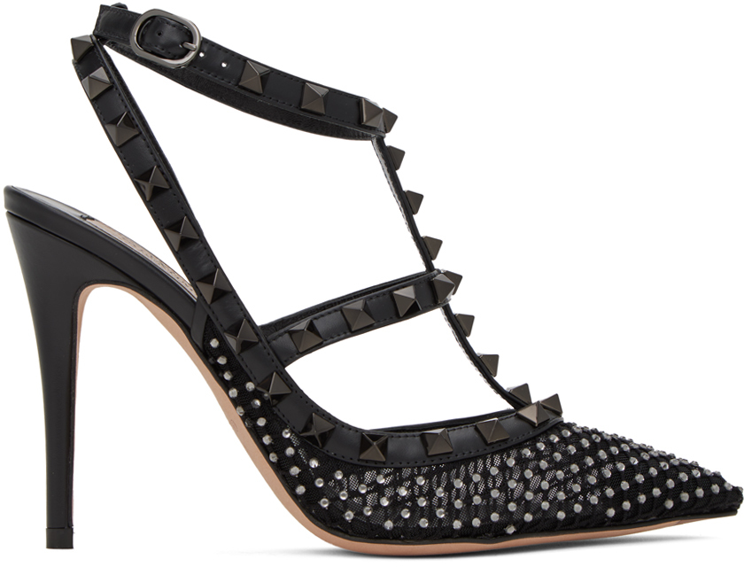 Shop Valentino Black Rockstud Heels In Dq8 Black Diamond