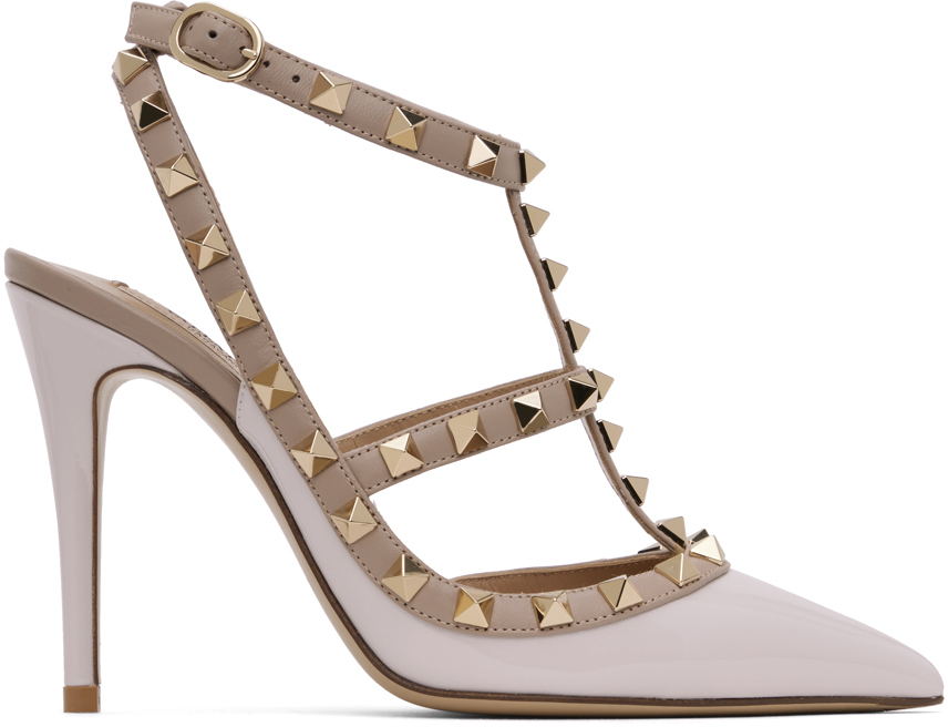 Shop Valentino Purple & Beige Rockstud Caged 100mm Heels In Yvx Lilac Ash/poudre
