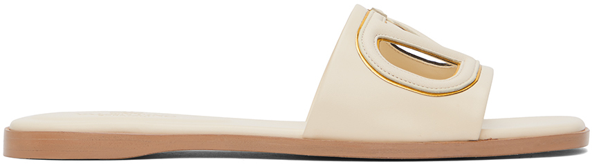 Valentino Garavani Off-white Vlogo Cutout Calfskin Slide Sandals In B24 Light Ivory/ant
