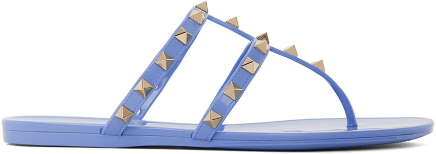 Blue Rockstud Flat Rubber Sandals