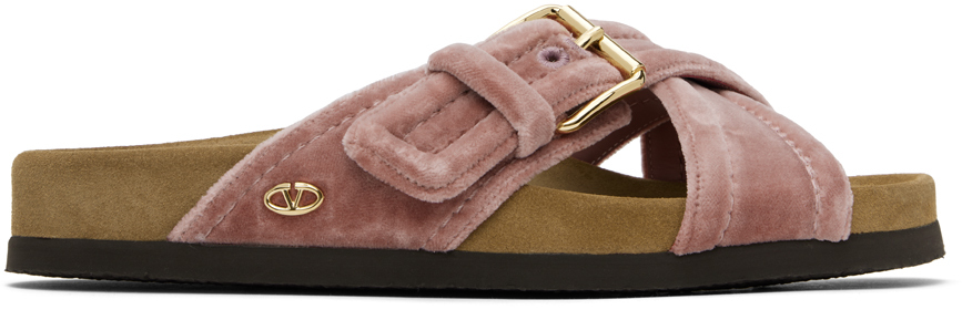 Shop Valentino Pink Fussfriend Velvet Sandals In Zn9 Lip/sigaro