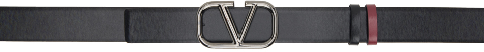 Valentino Garavani Black & Red Vlogo Signature Reversible Belt In Nero-rubino