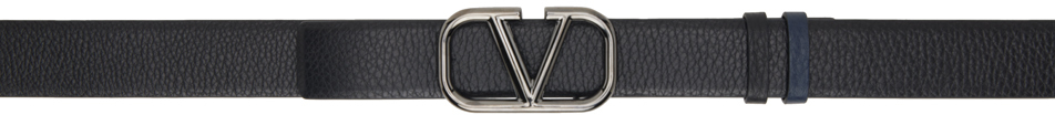 Valentino Garavani Black & Navy Vlogo Signature Reversible Belt In Nero/marine