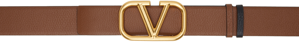 Valentino Garavani Tan & Black Vlogo Signature Reversible Belt In Selleria-nero
