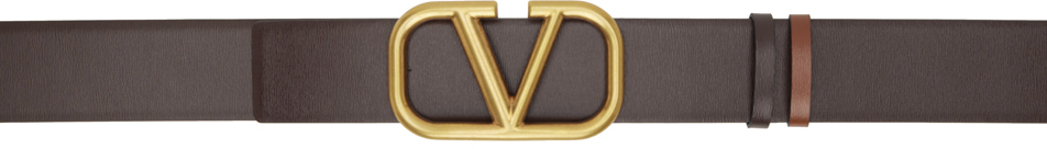 Valentino Garavani Brown & Tan Vlogo Signature Reversible Belt In Fondant-selleria