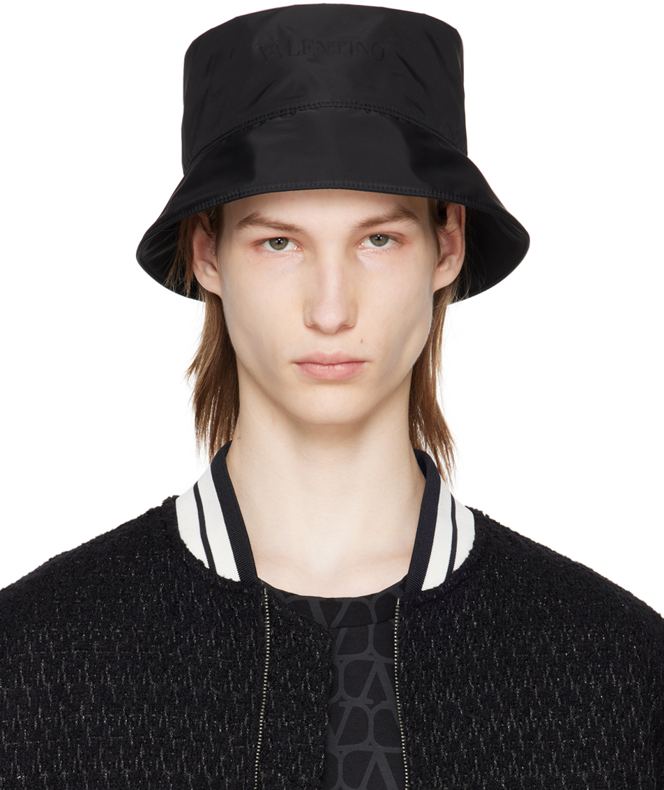 Shop Valentino Black Nylon Bucket Hat In Nero