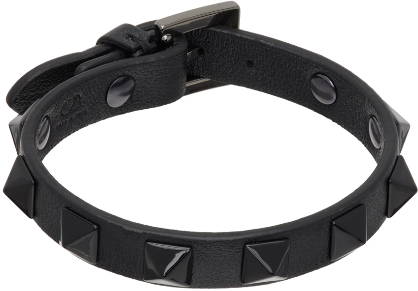 Black Rockstud Leather Bracelet