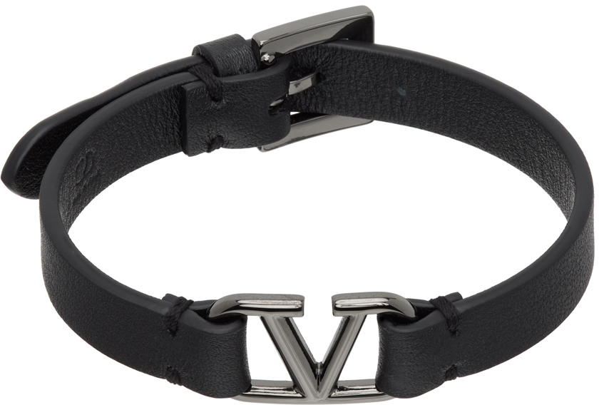 Valentino Garavani Black Vlogo Signature Calfskin Bracelet In Nero