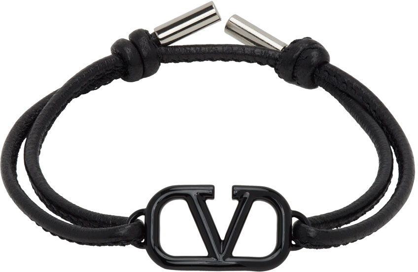 Black Leather VLogo Signature Bracelet