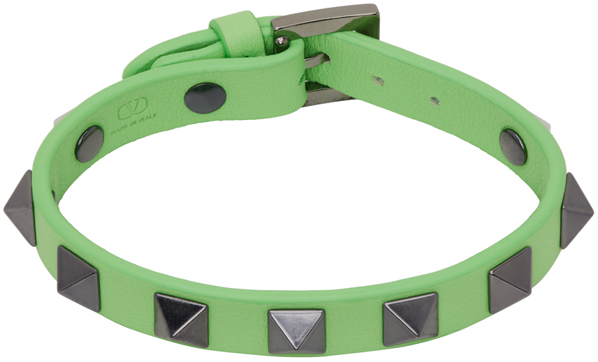 Green Rockstud Leather Bracelet