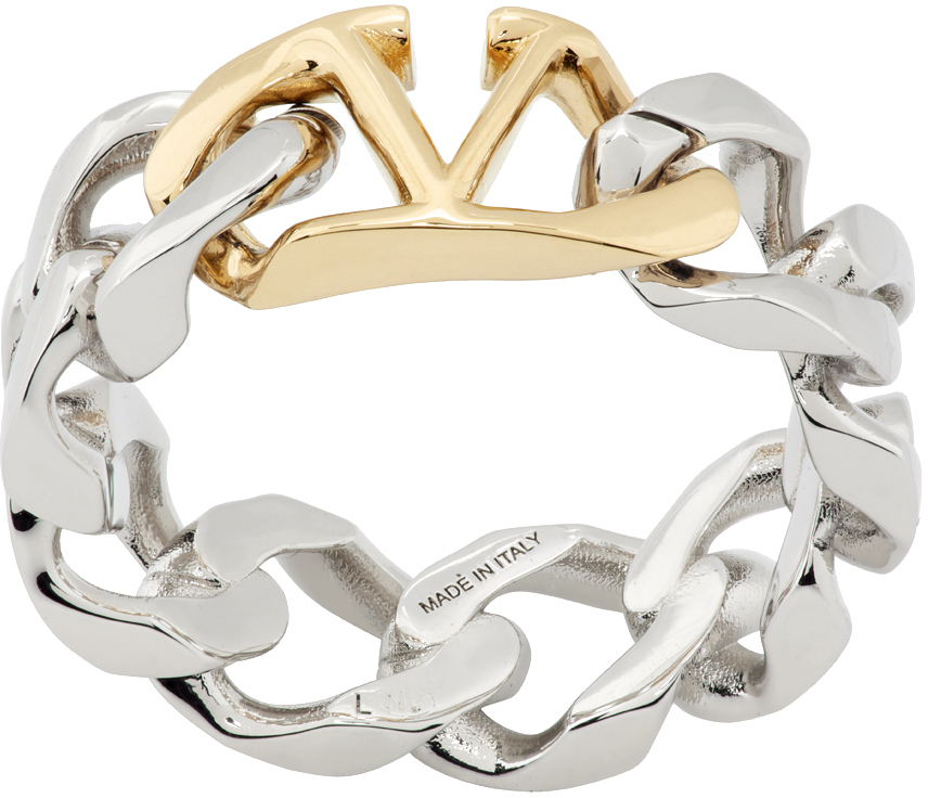 Valentino Garavani Silver Vlogo Chain Ring In Oro 18/palladium