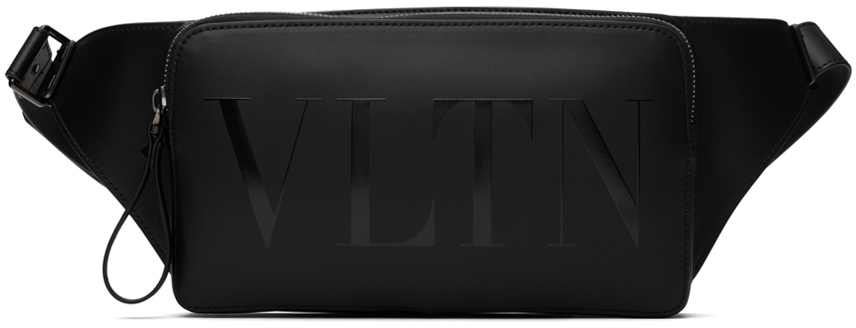 Shop Valentino Black Vltn Leather Belt Bag In Nero