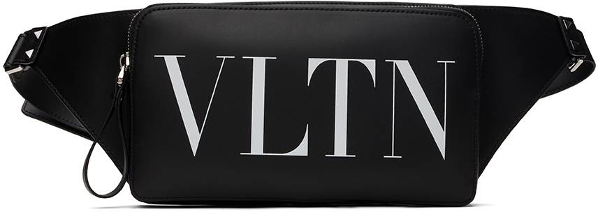 Shop Valentino Black Leather Vltn Belt Bag In Nero/bianco