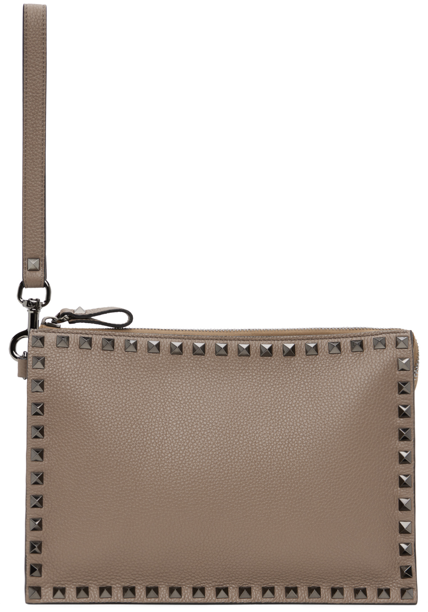 Shop Valentino Taupe Rockstud Pouch In Clay