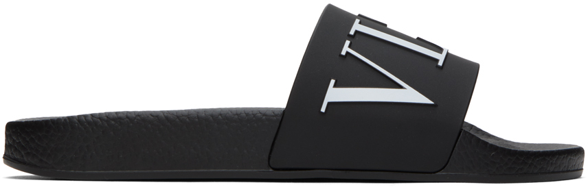 Valentino Garavani★ブラック＆ホワイト VLTN プールスライド Black & White 'VLTN' Pool Slides by Valentino Garavani on Sale