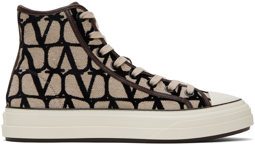 Shop Valentino Beige Toile Iconographe Sneakers In 6zn Naturale Nero